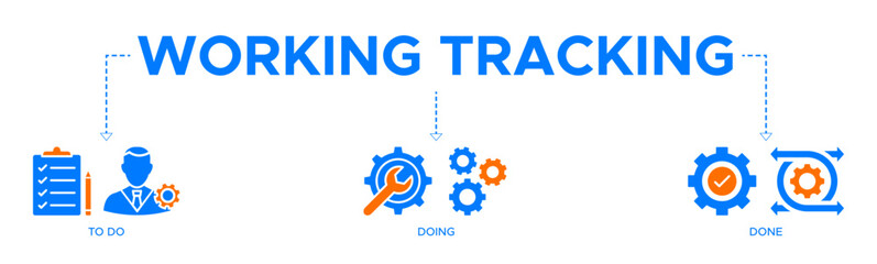 Working tracking banner website icons vector illustration concept of with icons of to do, doing, done, effective tools, management, agile project, visualize work © Billy