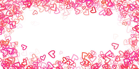 Heart Outline Frame Border with Red and Pink Confetti on Transparent Background