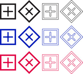 Plus and Cross Sign Icons in Square Shapes