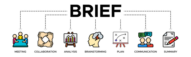 Brief banner web icon vector illustration concept for a briefing of business plan with an icon of meeting, collaboration, analysis, brainstorming, plan, communication, and summary