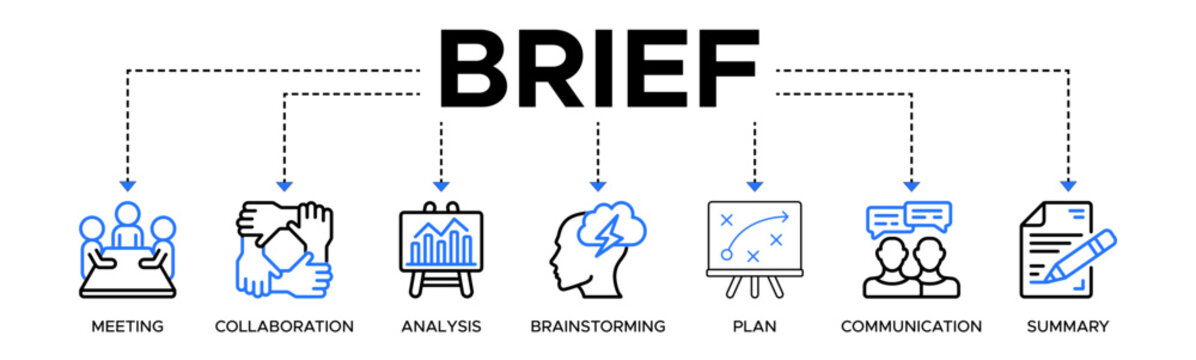 Brief banner web icon vector illustration concept for a briefing of business plan with an icon of meeting, collaboration, analysis, brainstorming, plan, communication, and summary