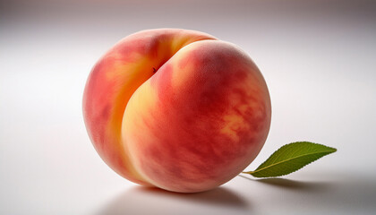 Fototapeta premium a single ripe peach with soft fuzz resting on a white surface