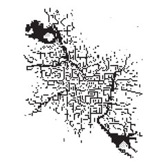 Abstract monochrome pattern of interconnected lines and dots. A complex digital network or futuristic city map graphic design vector illustration.