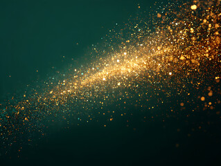 Sparkling golden glitter particles exploding across a dark teal background