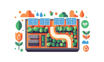 Naklejka premium Geometric Flat Design Sustainable Rooftop Garden Illustration