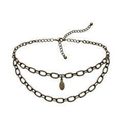 Antique bronze chain necklace with two layers and a small pendant, isolated on white background