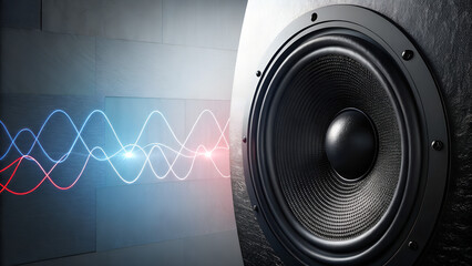 Feel the beat Unleashing vibrant sound with powerful speaker and energetic blue and red waveforms