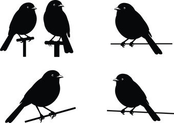 Silhouette birds on branches, bird silhouette design, perched bird icons, black bird illustrations, vector bird 