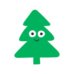 Cute Christmas tree. Happy smiling character. Flat vector hand drawn design. Illustration on white background.