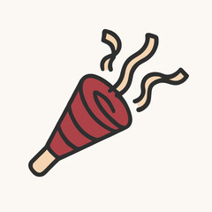 Cartoon Fireworks Rocket with Smoldering Trails in Bright Red and Beige Colors