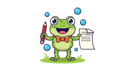 Cartoon Frog with Pencil and Paper