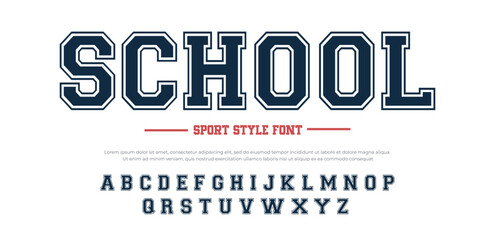 Classic school font. Vintage sport font in american style for football, baseball or basketball logos and t-shirt. Athletic department typeface, varsity style font. Vector
