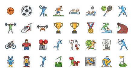 Collection of various sports and athletic activity icons set
