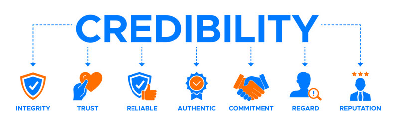 Fototapeta premium Credibility banner website icon vector illustration concept with icon of integrity trust reliable authentic commitment regard and reputation