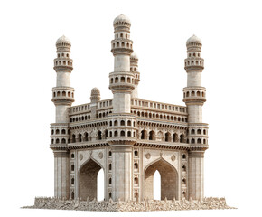 Heritage architecture of Charminar monument in Hyderabad India on a transparent background, cut out.