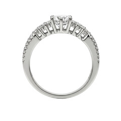 Elegant diamond ring with intricate setting, isolated on white background