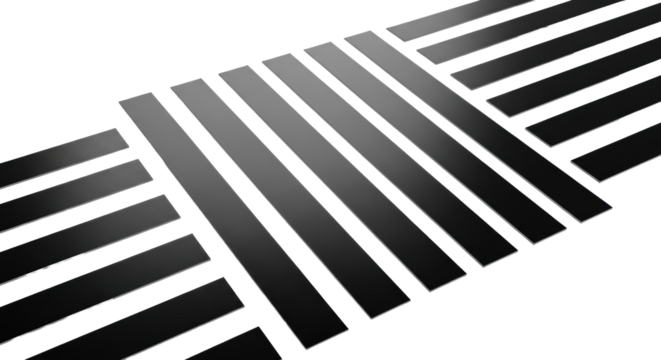 Multiple sleek heavy-duty matte black vinyl tape strips precisely cut and neatly aligned on a transparent background with copy space, macro detail. Concept of industrial reliability and minimalist