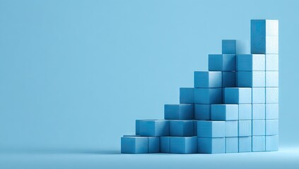 Blue cubes stacked to form a staircase, representing growth on a light background
