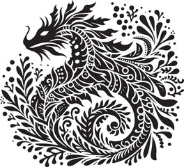Fototapeta premium Decorative leafy seadragon vector art in abstract botanical style emblem