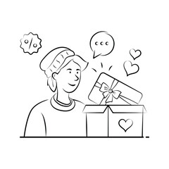 Hand drawn illustration of a customer receiving an ecommerce gift card