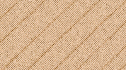 A close-up, diagonal view of a textured beige fabric with subtle linear patterns creating a woven or ribbed effect. Offers a natural, rustic feel.