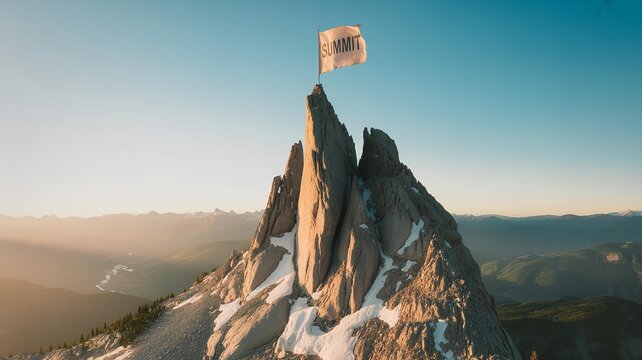 Resilient mind and determination concept representing reaching summit of the mountain
