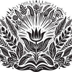 Botanical ornament of divine enlightenment, conversion, and revelation folk art