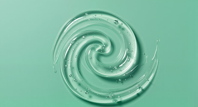 Gel swirl on matte mint background for presentation of cosmetic and dermatological products