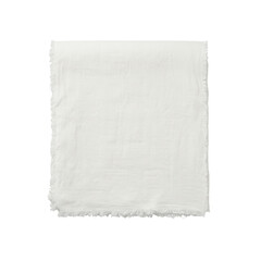 Soft white blanket with fringed edges, textured and folded elegantly, isolated on white background