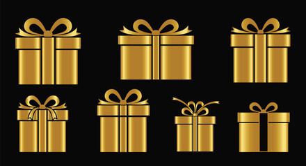 Luxury Gold Gift Box Vector Set on Black Background