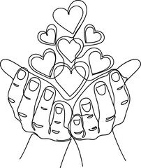 One Line Drawing of Hands Holding Hearts – Symbol of Love and Care