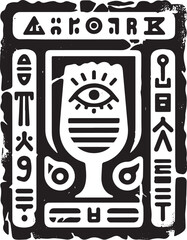 Distressed Hieroglyphic Style Logo of Liquid, Grunge, Stencil, Cutout Design