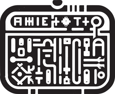 Abstract glyphic representation of communication, morse code keys stylized emblem