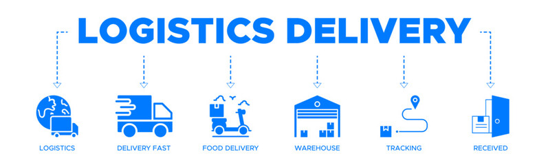 Logistics delivery banner web icon vector illustration concept with icon of logistics, delivery fast, food delivery, warehouse, tracking, receive
