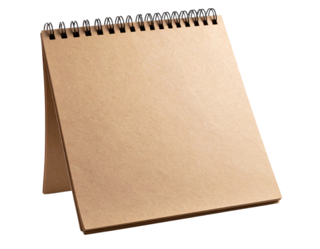 Closed Spiral Notebook with Kraft Paper Cover, Angled Side View, Isolated