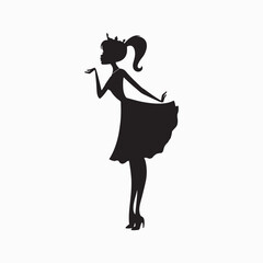 Dancing Woman Silhouette Vector | Stylish Girl in Dress Illustration