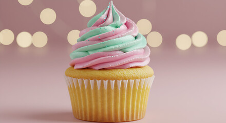 A single, festive cupcake featuring elegant two-tone frosting and edible glitter, ideal for food and baking content.