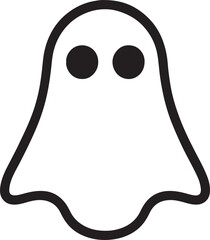 Simple line drawing of a friendly ghost with big black eyes