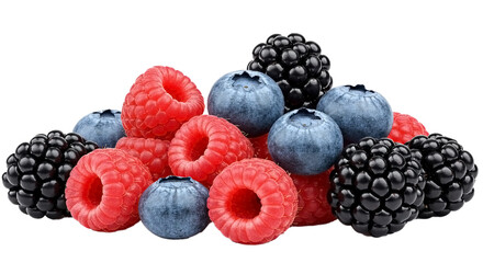 wild Berries mix, raspberry, blueberry, blackberry, isolated on white background,