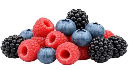 wild Berries mix, raspberry, blueberry, blackberry, isolated on white background,