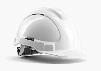 Fototapeta premium White construction helmet, angled, safety gear, isolated on white background