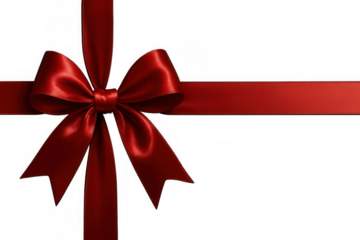 Elegant red ribbon with sleek bow, providing sophisticated accent for digital designs, presentations, graphic projects against transparent background