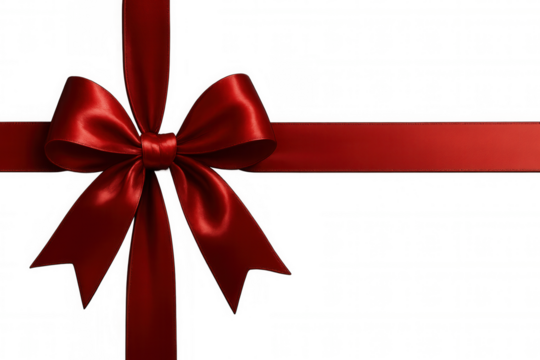 Elegant red ribbon with sleek bow, providing sophisticated accent for digital designs, presentations, graphic projects against transparent background - Powered by Adobe