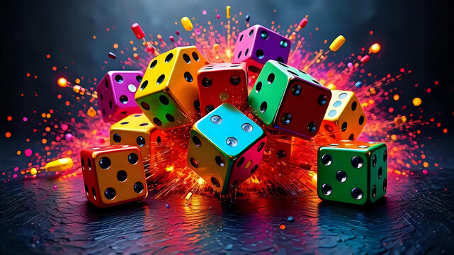 3D dice explosion effect background 