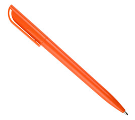 Orange ballpoint pen isolated on a transparent background. Full depth of field. PNG.