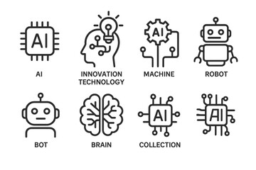 Exploring concepts of artificial intelligence through symbols and icons representing innovation, technology, and machine learning