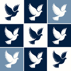 Obraz premium Dove Icons Set in Monochrome Blue and White Style for Peace and Harmony Symbols