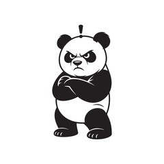 Grumpy cartoon panda with crossed arms. A stubborn and angry panda bear with a displeased facial expression vector illustration.