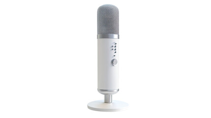 Modern white studio microphone professional audio recording equipment technology isolated on white background