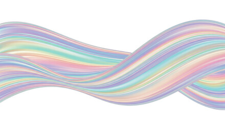 Serene, flowing iridescent ribbon forms in soft pastel hues with a subtle holographic sheen, isolated on a pure transparent background, abstract ethereal beauty concept.